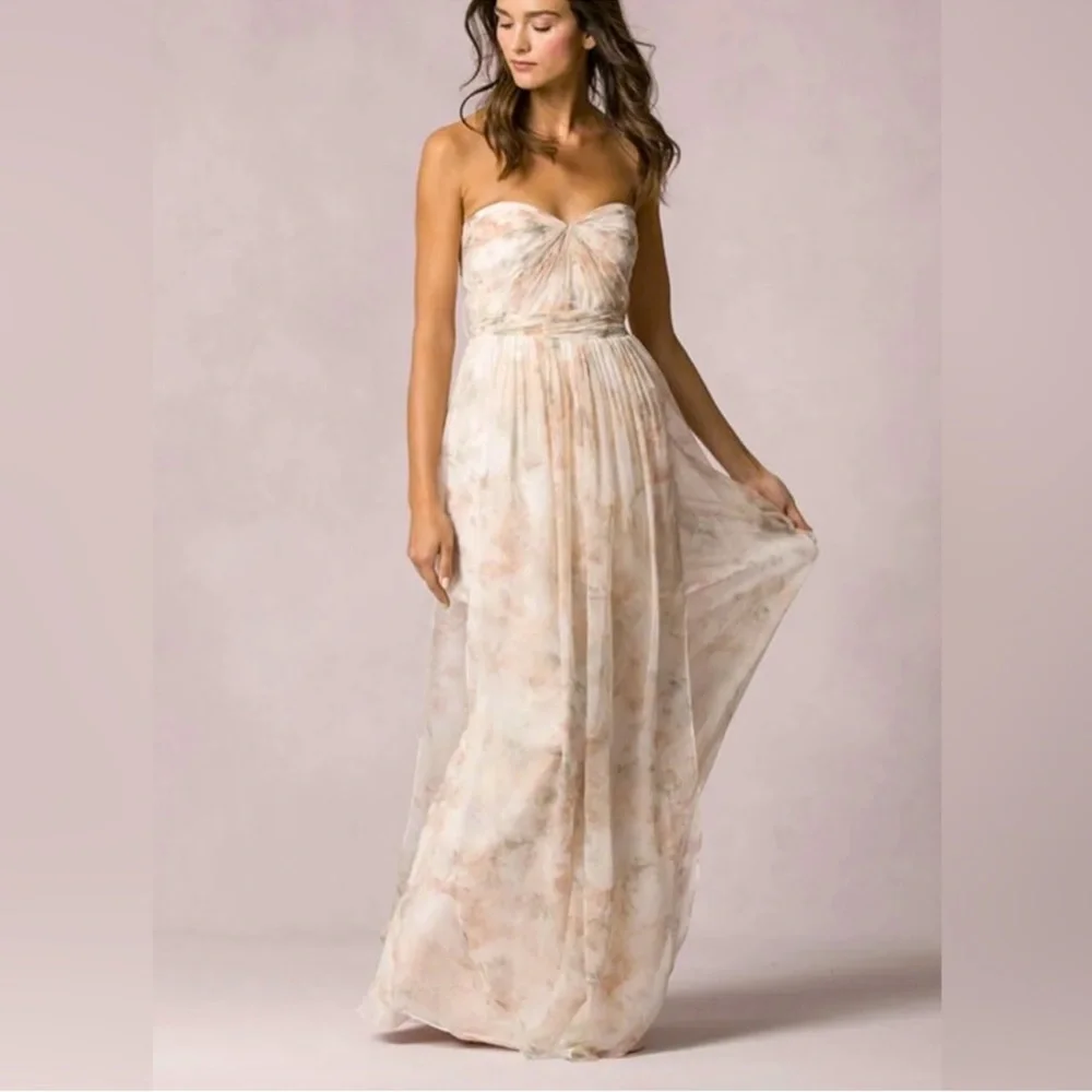 Jenny Yoo Collection Watercolor Nyla Floral Strapless Dress Maxi Bridesmaid